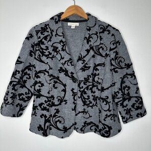 Coldwater Creek Ornate Flocked Jacket Gray Boiled Wool Petite Medium